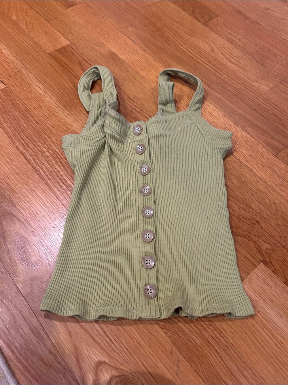 Free People Olive Green Ribbed Button-Front Crop Top
